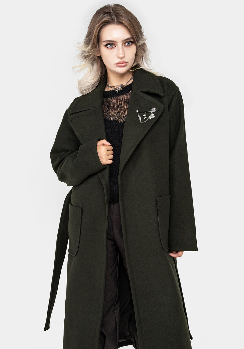 Meltdown Oversized Coat with Brooch - Green