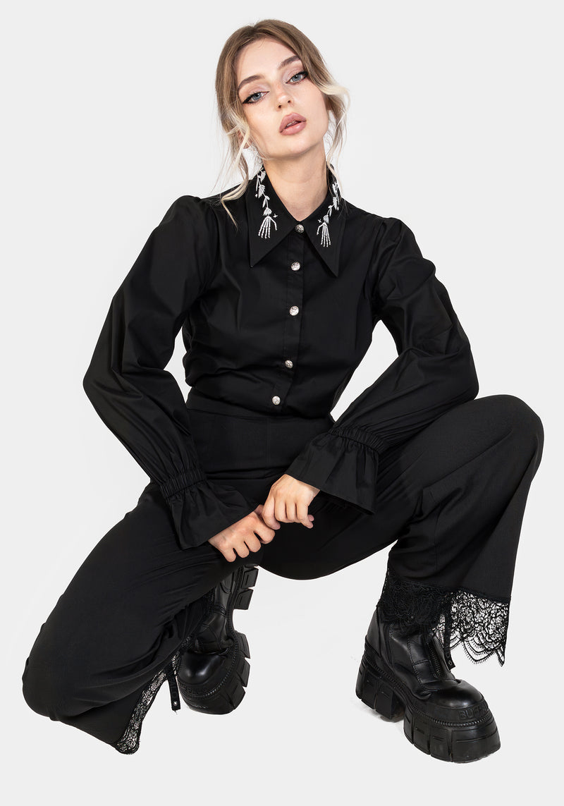 Tempora Embroidered Button Up Shirt - Black