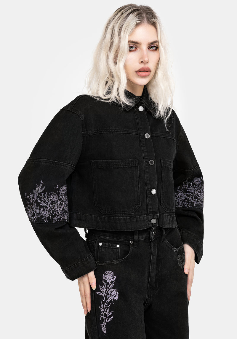 Deadhead Rose Embroidered Denim Carpenter Jacket