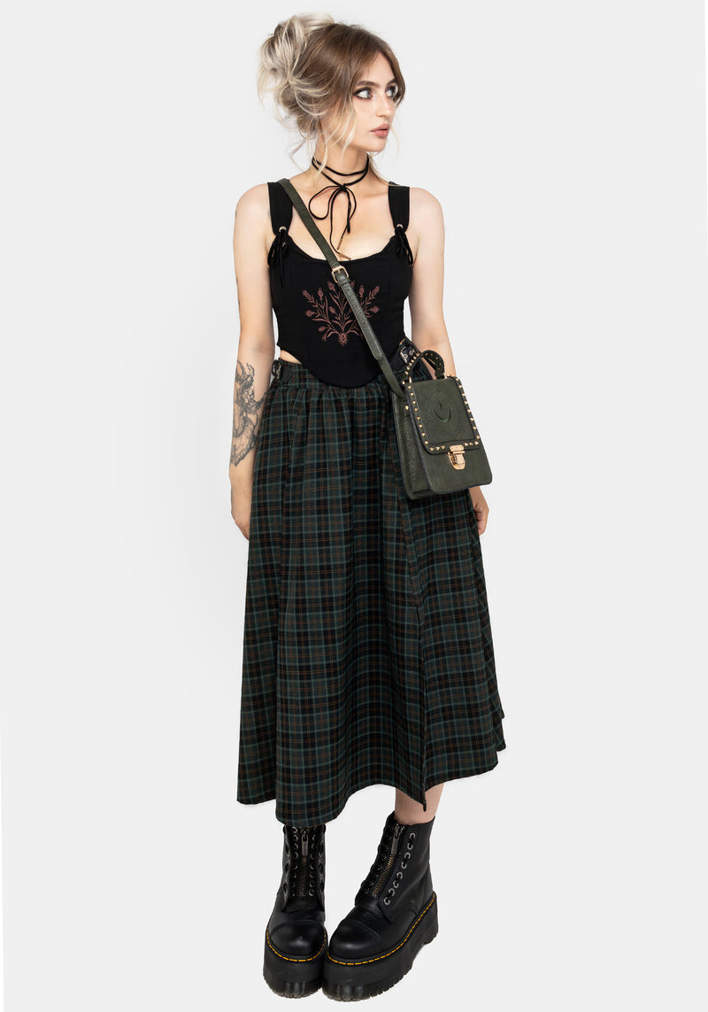 Nightingale Buckled Check Midi Skirt