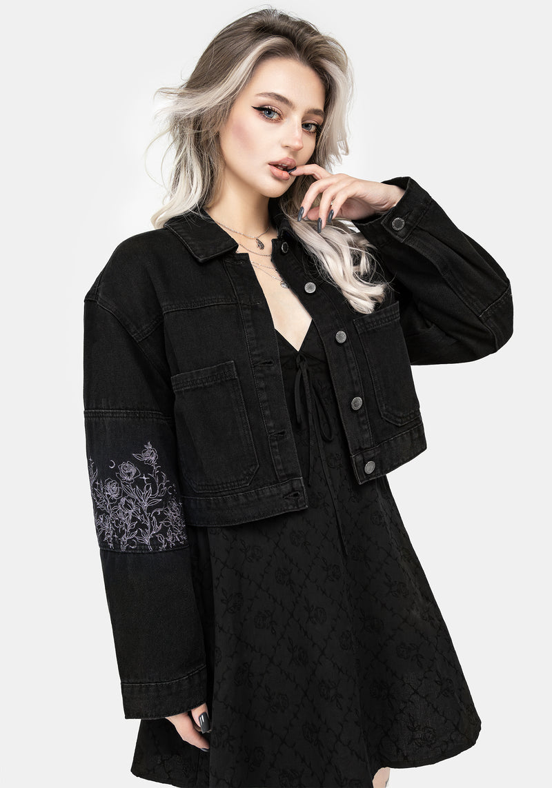 Deadhead Rose Embroidered Denim Carpenter Jacket