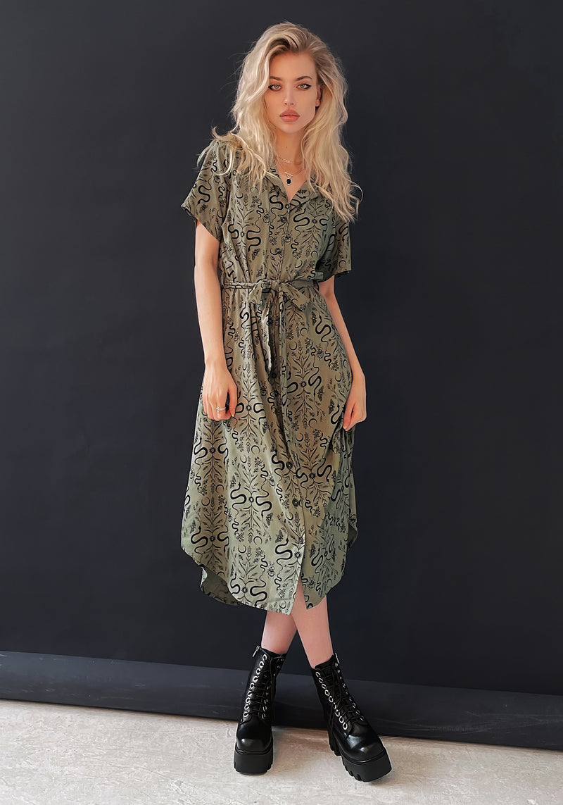 Dominion Snake Print Midi Shirt Dress