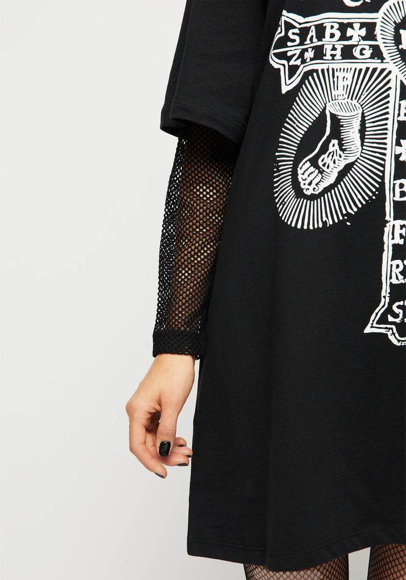 Stigmata Layered Fishnet Sleeve Tee Dress