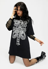 Stigmata Layered Fishnet Sleeve Tee Dress