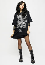 Stigmata Layered Fishnet Sleeve Tee Dress