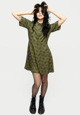 Mortmoth Print Mini Shirt Dress - Green