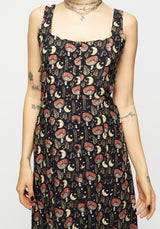 Dreamfast Mushroom Moon Print Square Neck Midi Dress