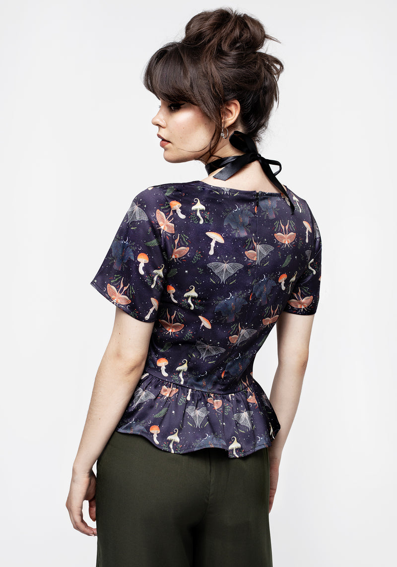 Medeina Print Satin Peplum Top