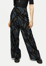 Frond Print Wide Leg Smocked Trouser