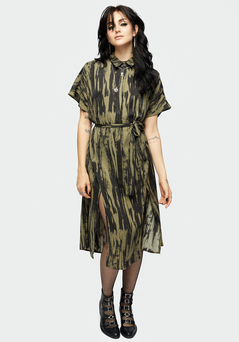 Hegemone Tie Waist Midi Shirt Dress