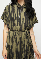 Hegemone Tie Waist Midi Shirt Dress