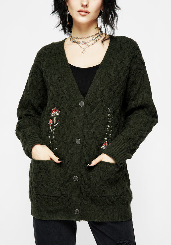 Seelie Embroidered Cable Knit Cardigan