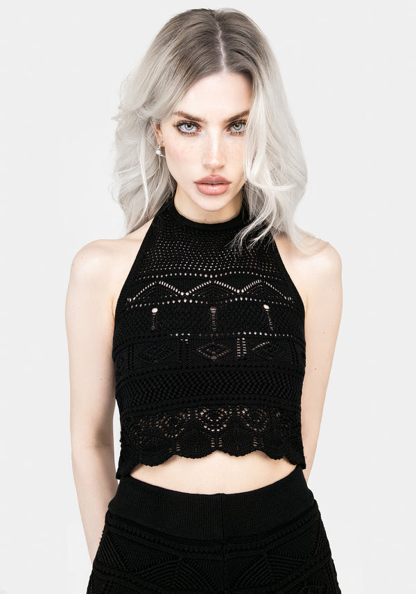 Hooked Pointelle Halter Crop Top