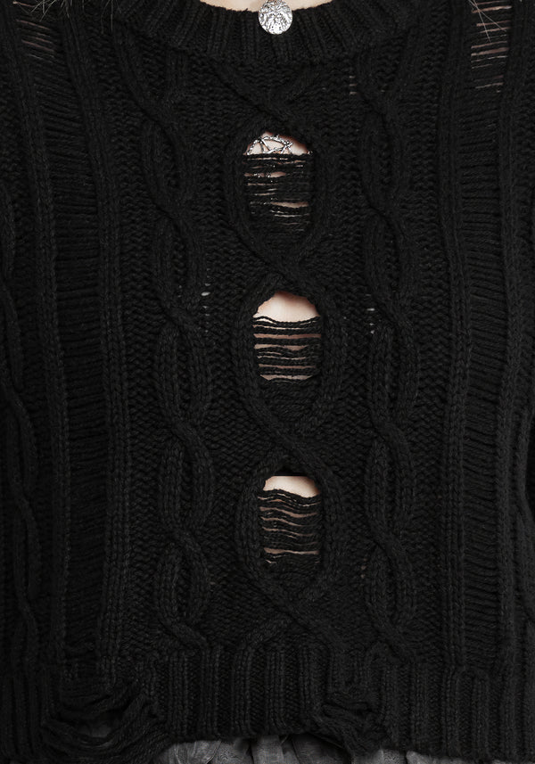 Nemesis Distressed Cable Knit Jumper