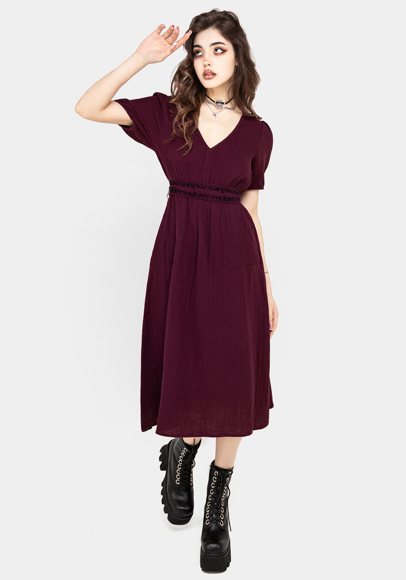 Poultice Embroidered Cotton Midi Dress