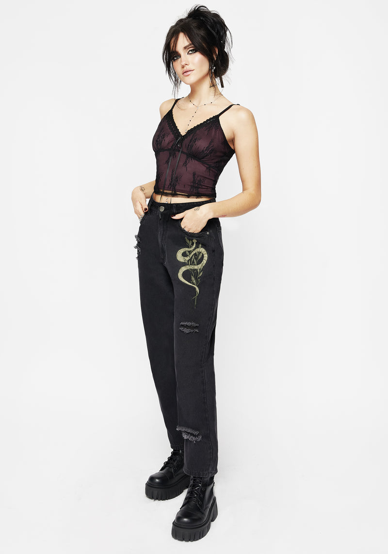 Nirah Embroidered Distressed Mom Jeans