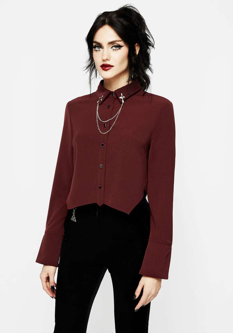 Resurrection Cross Chain Collared Crop Shirt