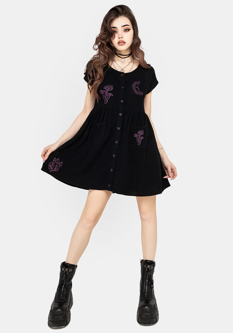 Scutellaria Embroidered Button Up Mini Dress