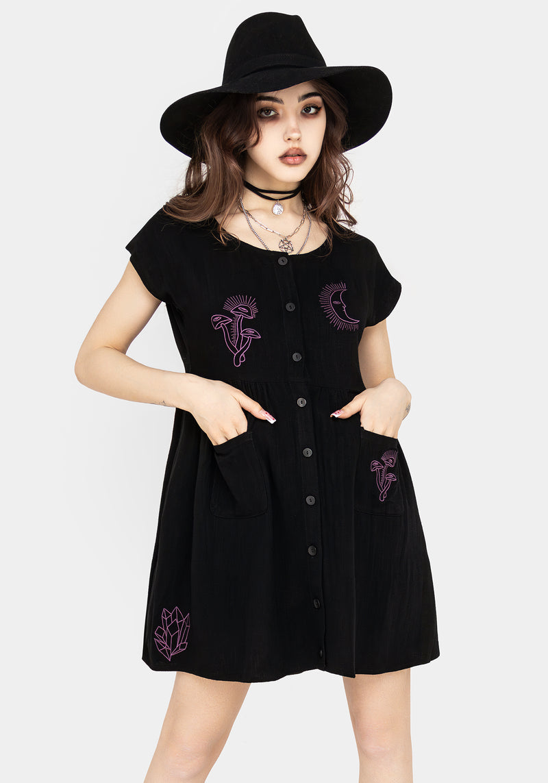 Scutellaria Embroidered Button Up Mini Dress