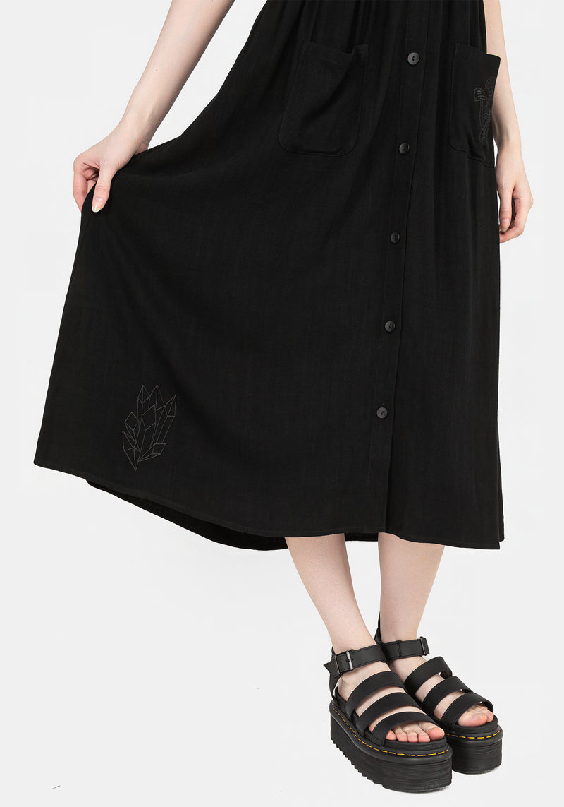 Scutellaria Embroidered Button Up Midi Dress