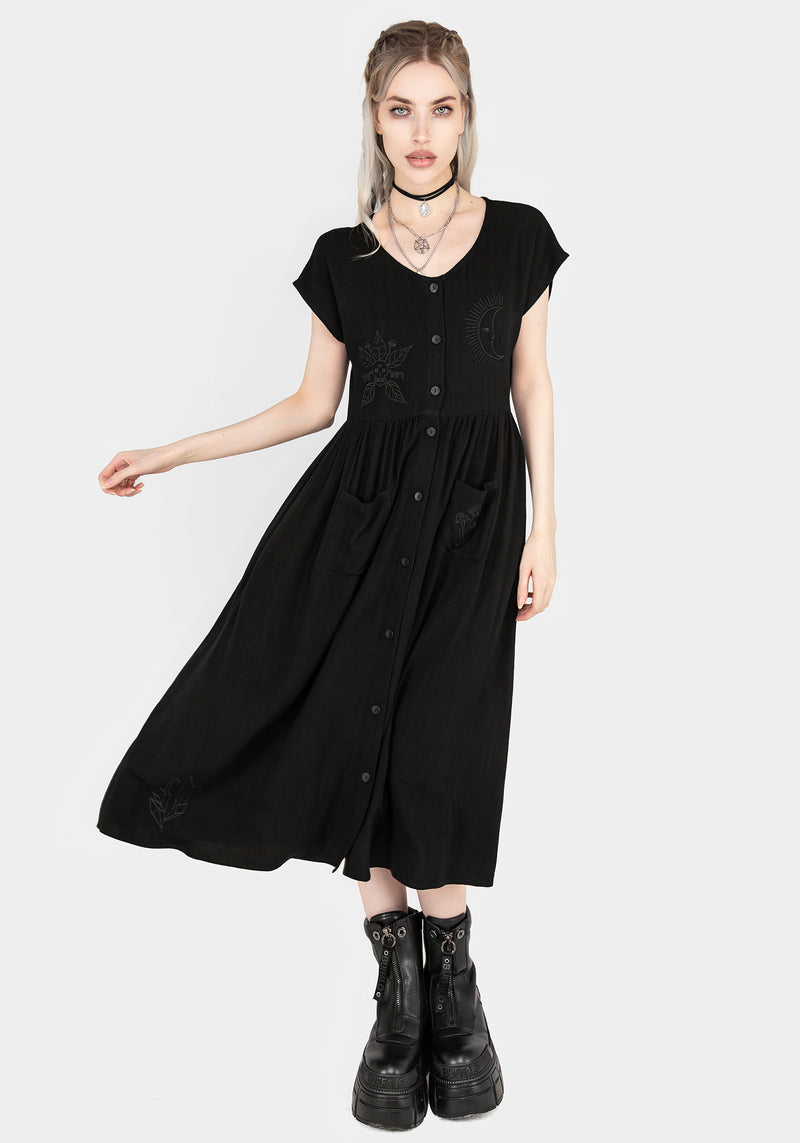 Scutellaria Embroidered Button Up Midi Dress