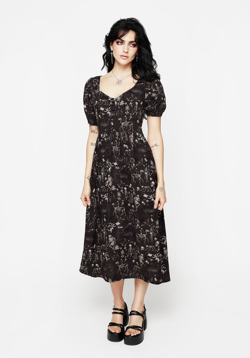 Melancholia Button Detail Puff Sleeve Midi Dress