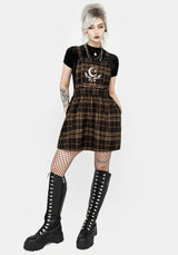 Artume Embroidered Check Mini Pinafore Dress