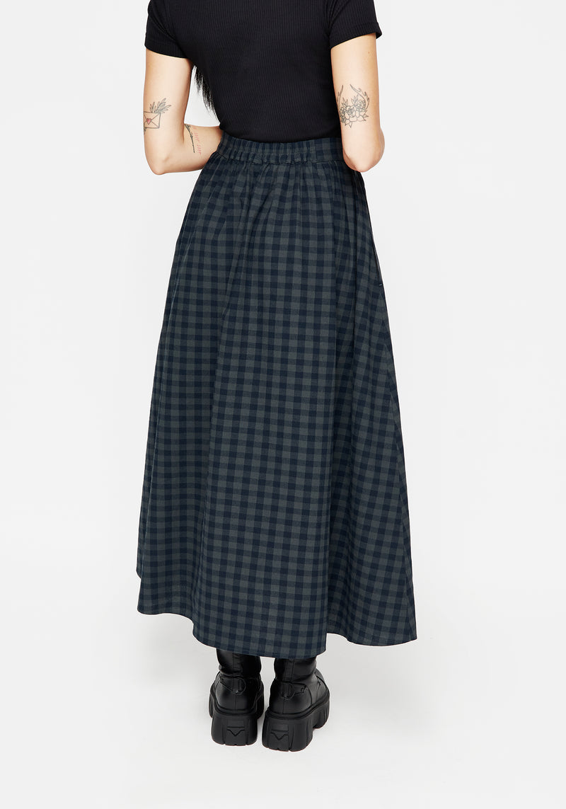 Jeannie Check Cotton Button Up Midaxi Skirt