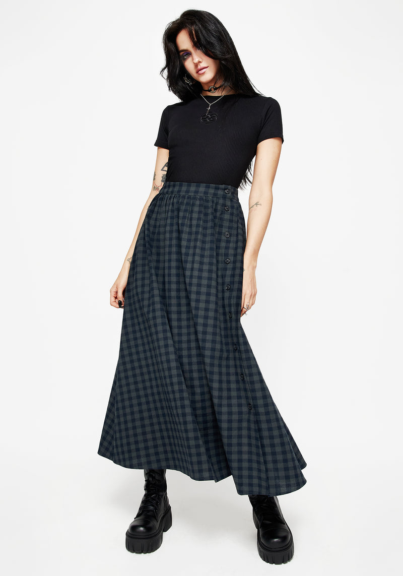 Jeannie Check Cotton Button Up Midaxi Skirt