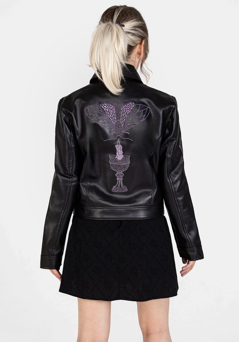 Sigil Embroidered Faux Leather Jacket