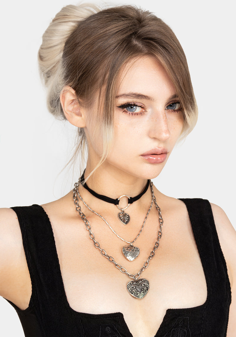 Deceiver Heart Layered Choker Necklace