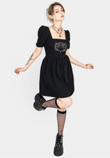 Vampyrum Bat Embroidered Puff Sleeve Mini Dress