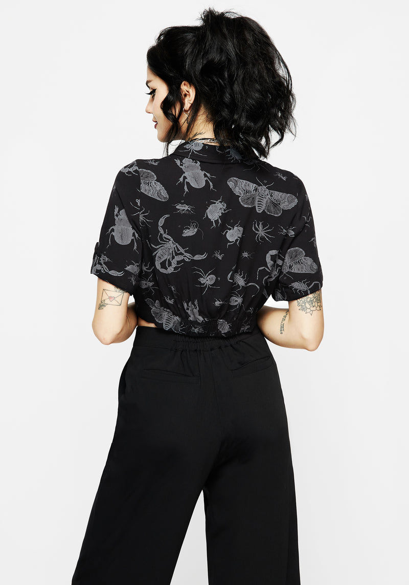 Parasite Bugs Short Sleeve Crop Shirt - Black