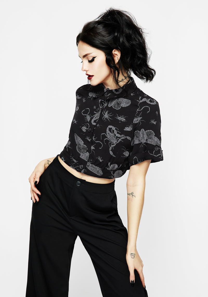 Parasite Bugs Short Sleeve Crop Shirt - Black