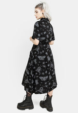 Parasite Bugs Short Sleeve Midi Shirt Dress - Black