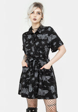 Parasite Bugs Short Sleeve Mini Shirt Dress - Black