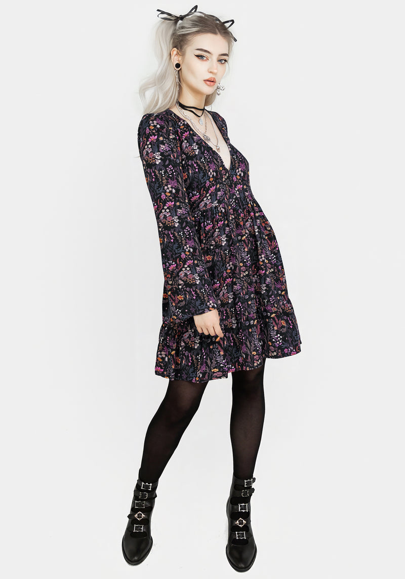 Heliotrope Floral Mini Smock Dress