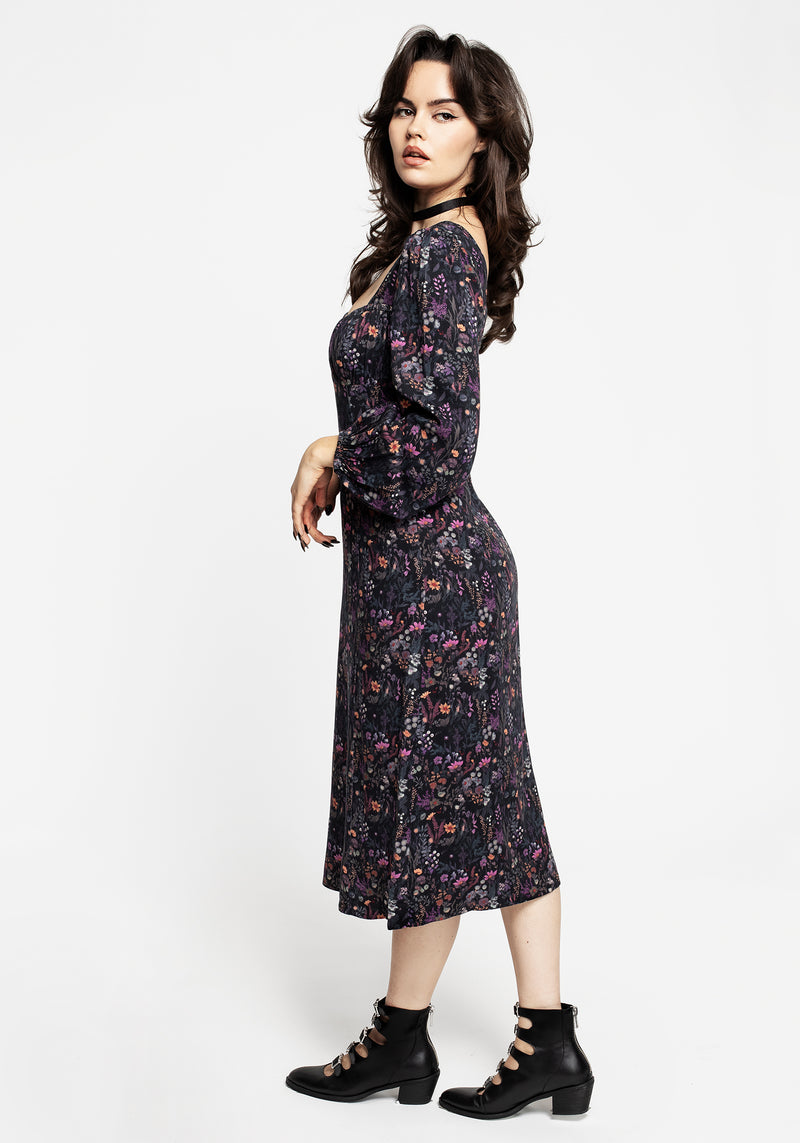 Heliotrope Floral Print Midi Dress