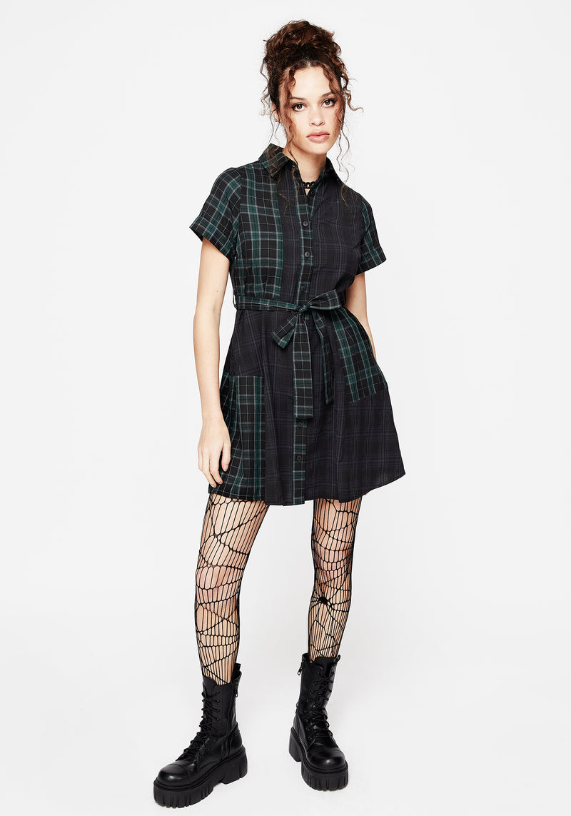 Analogue Check Cotton Mini Shirt Dress