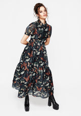 Mariposa Puff Sleeve Organza Maxi Shirt Dress