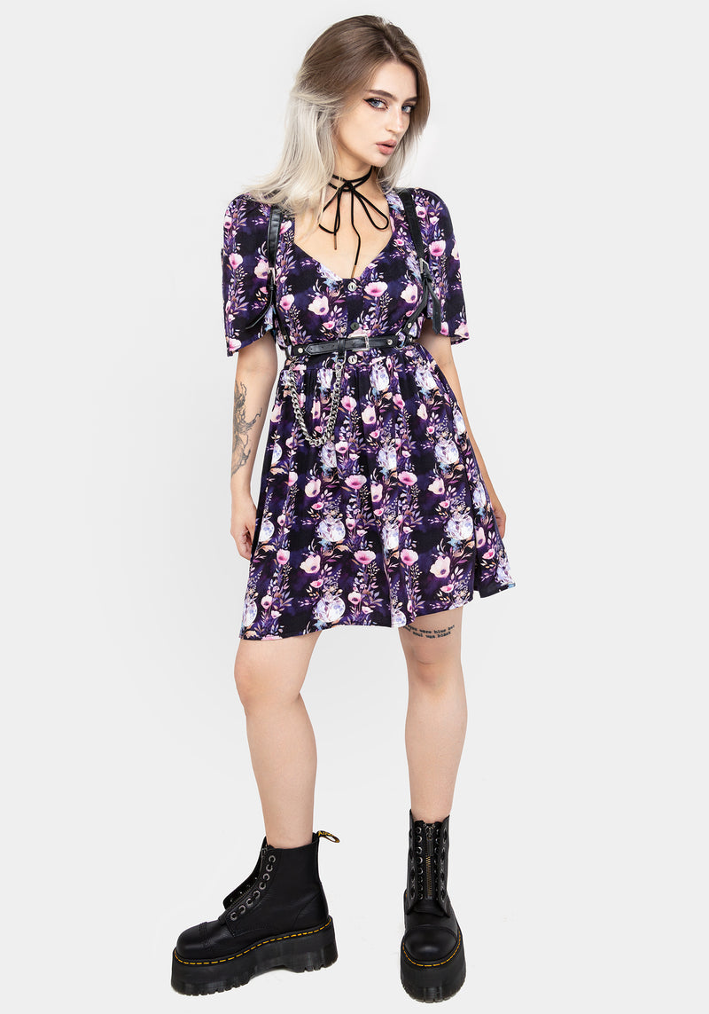 Socordia Floral Moon Button Front Mini Dress