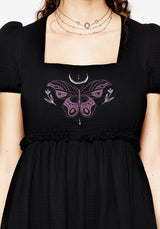 Cocoon Butterfly Embroidered Puff Sleeve Mini Dress