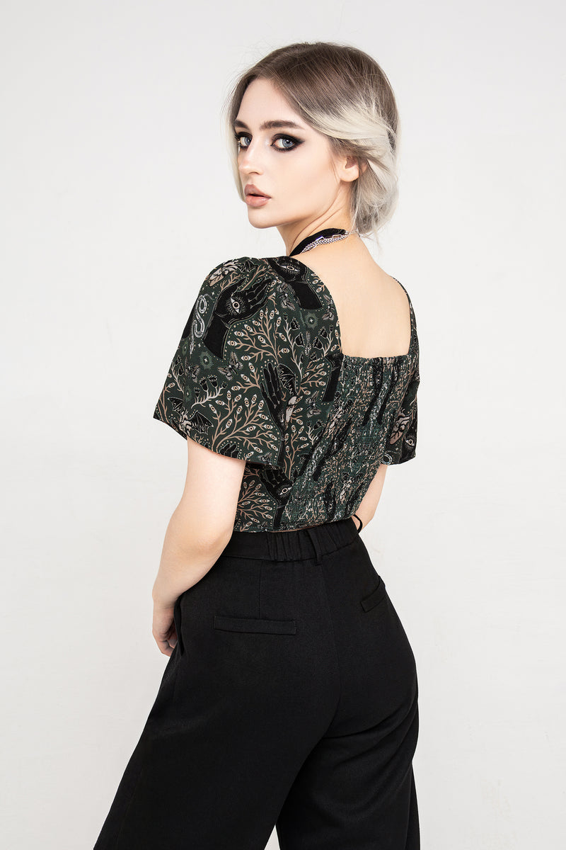 Hemlock Button Up Crop Top - Green