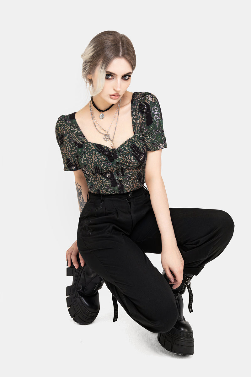 Hemlock Button Up Crop Top - Green