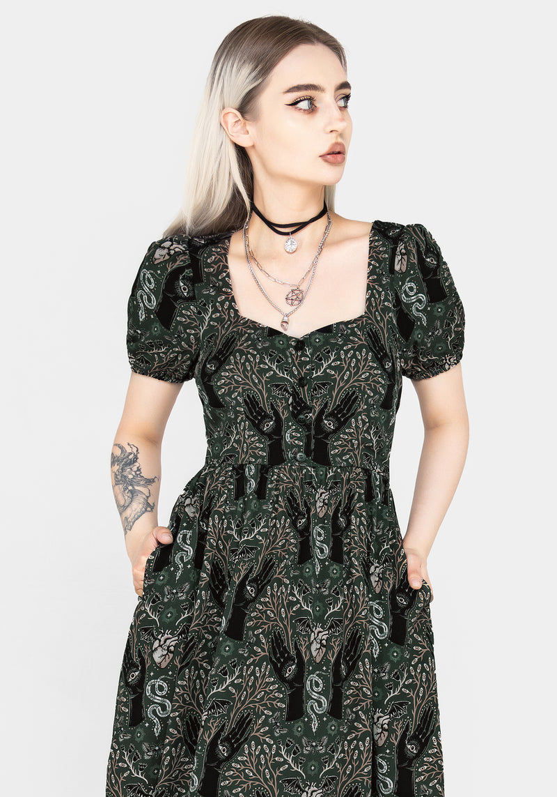 Hemlock Button Front Midi Dress - Green