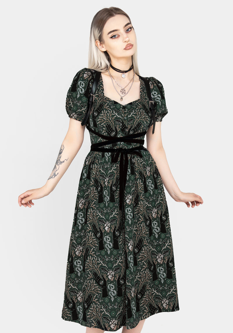 Hemlock Button Front Midi Dress - Green