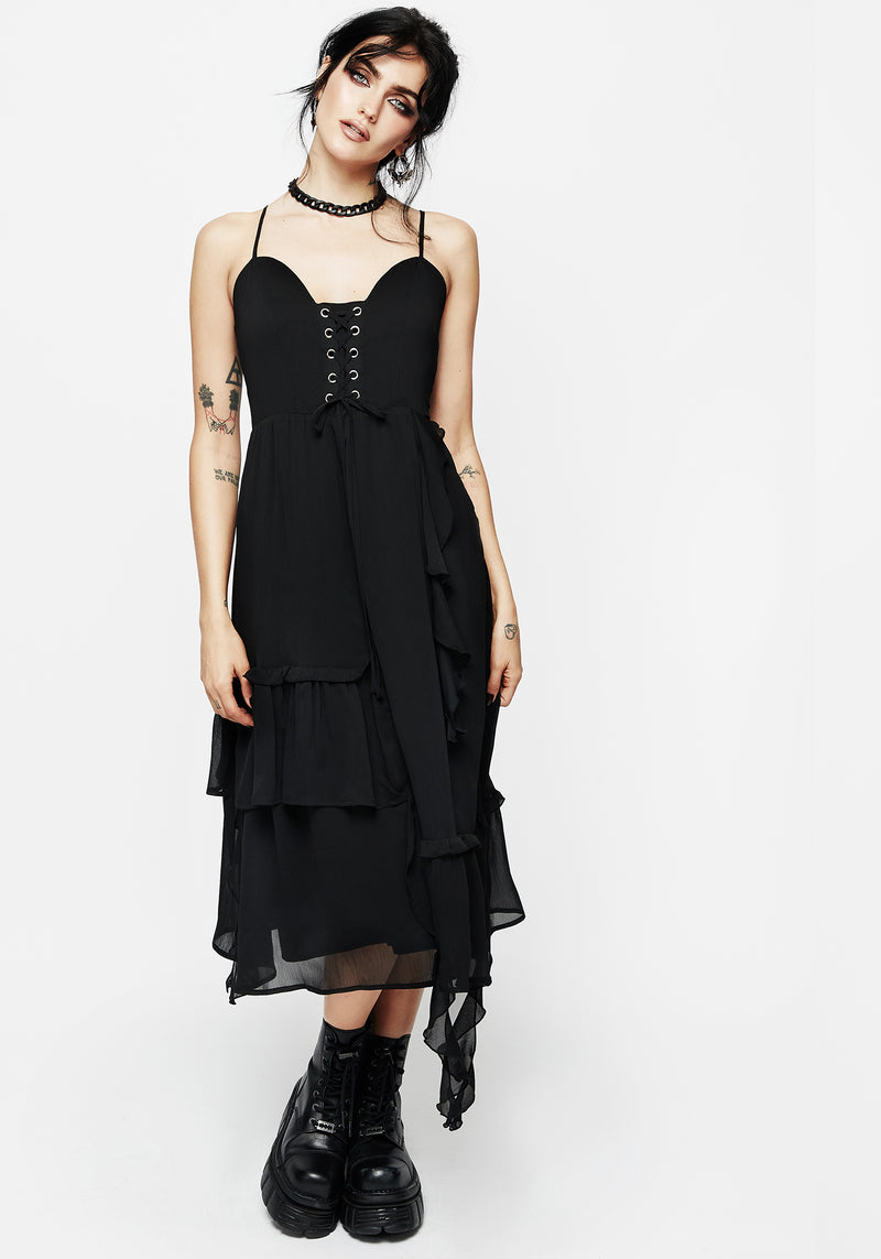 Corsair Lace Front Asymmetric Midi Dress