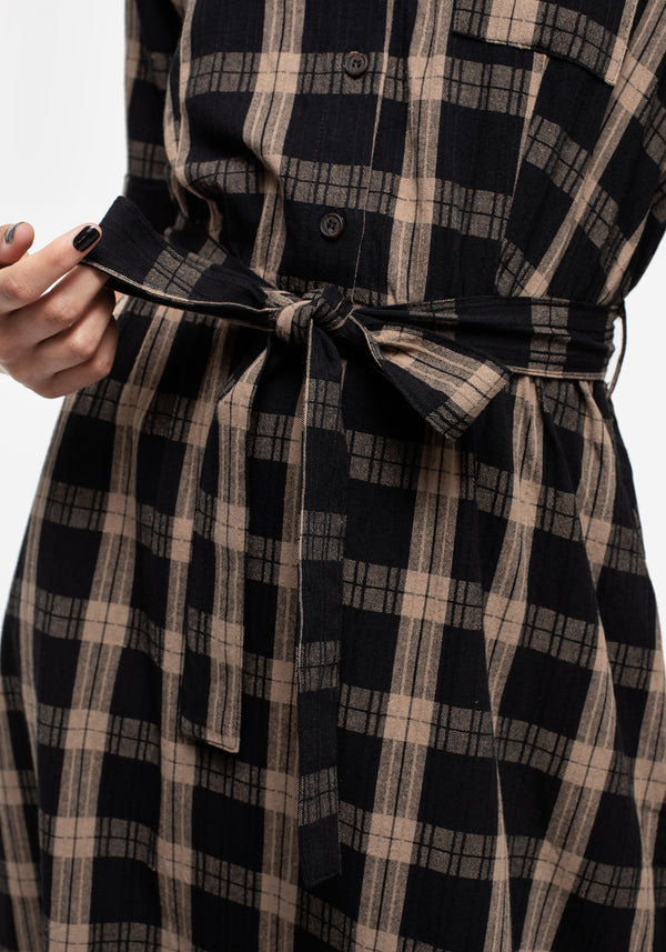 Rogue Check Cotton Midi Shirt Dress