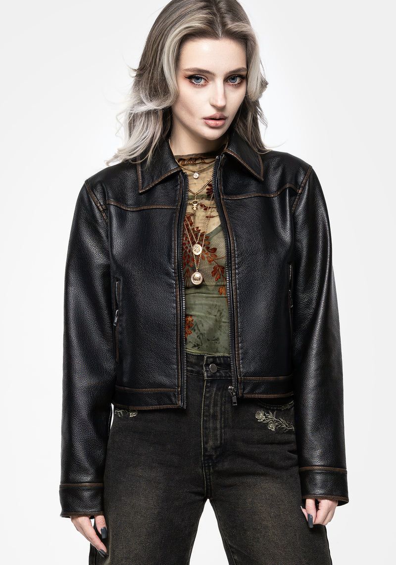 Ermania Crop Faux Leather Jacket