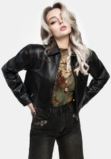 Ermania Crop Faux Leather Jacket